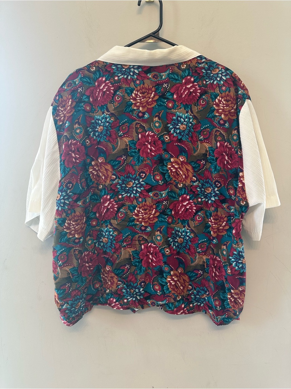 Vintage 90s Chelsea Warehouse Floral Button Front Camp Shirt w/ Cream Collar 24W - Picture 5 of 6
